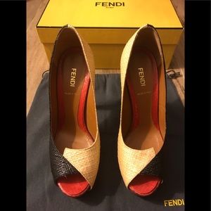 FENDI Multicolor Two Tone Peep Toe Platform Pumps!